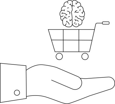 Bir el, içinde beyin olan bir alışveriş arabası sunar.