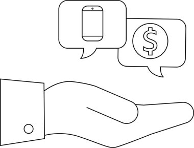 Akıllı telefon ve dolar simgeleriyle el ele tutuşan konuşma balonları