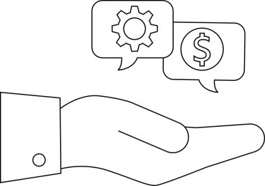 Dişli ve dolar işaretli el ele tutuşan konuşma baloncukları