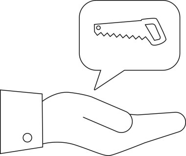 Elbise manşetli el, testereli düşünce baloncuğu