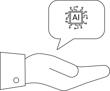 El ele tutuşan yapay zeka çipi konuşma balonu içinde