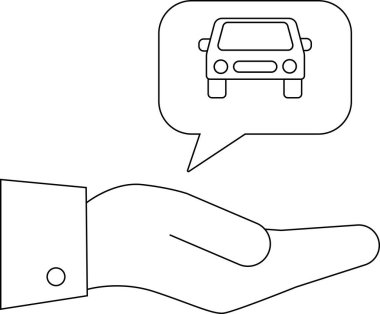 Açık bir el, içinde minimalist bir araba bulunan bir düşünce balonunu tutuyor.