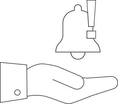 Üzerinde ünlem işareti olan zili tutan bir elin taslağı.