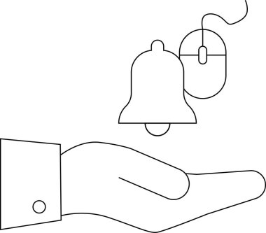 El ele tutuşan çan ve bilgisayar faresi temiz arkaplan çizgileri