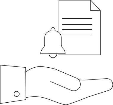Bildirim zili altında bir el, bir belgenin yanında.