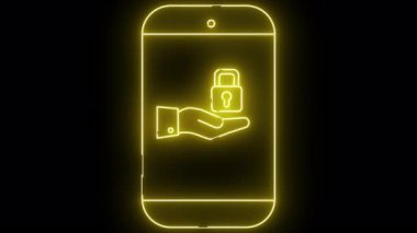 Asma kilit ikonunu tutan bir elle parlayan sarı akıllı telefon hatları.