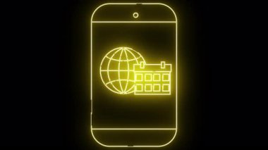 Bir akıllı telefonun açık sarı dış hattı ekranında bir küre ve bir takvim sergiliyor.