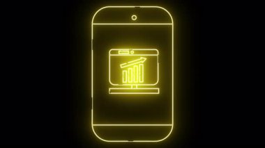 Sarı neon çizgisi, yukarı doğru eğilimli çubuklar ve bir ok içeren bir grafiği gösteren bir akıllı telefon tasviri
