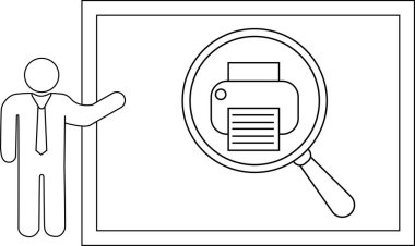 Çerçevede büyütülmüş bir yazıcıyı işaret eden kişi