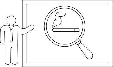Birisi büyüteçin altında sigara gösteren bir tahtayı işaret ediyor.
