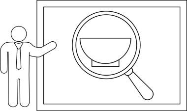 Bir insan büyüteçle görülen bir kasenin çerçeveli görüntüsüne işaret eder.