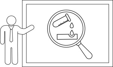 Çubuk figürü, yüzeyine büyültülmüş bir test tüpü damlayan bir beyaz tahtayı işaret eder.