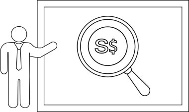 Bir sunucu Singapur dolar para birimi sembollerine odaklanan bir büyüteç gösteriyor