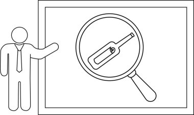 Bir çöp adam ekrandaki büyütece işaret eder şişeye odaklanır.