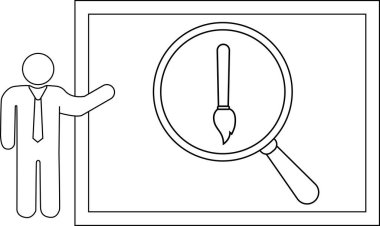 Üzerinde büyüteç ve boya fırçası simgesi olan sunum tahtası