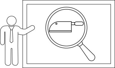 Şekil, büyüteç altındaki bir satır bıçağının çerçeveli bir görüntüsünü sunar.
