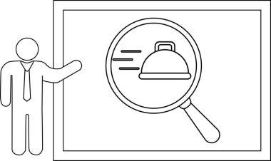 Çizgi sanatı Bir çöp adam çerçeve üzerinde büyültülmüş bir yemek saati sunar