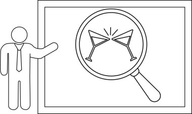 Çizgi çizen adam, büyüteçle martini bardaklarını tokuşturma grafiğini sunuyor.