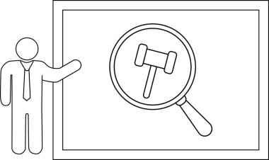 Adam ekranda yasal analizi özetleyen tokmak büyüteci sunuyor.