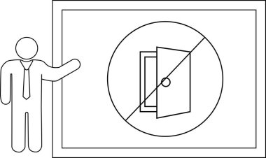 Dikdörtgen bir çerçeve üzerinde bir çizgi ile parmaklık işareti sunan bir figür