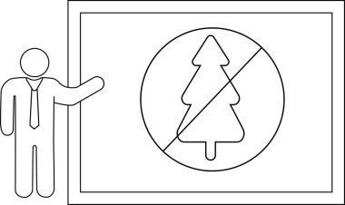 Biri siyah beyaz bir resimde yasaklı bir ağacı gösteren bir levhaya işaret ediyor.