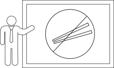 Yasak bir çemberde çubuk grafiğiyle tahtaya el kol hareketi yapan bir sunucu