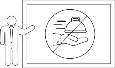 Bir insan, yemek tasvir edilmeyen bir işaret sunar. Kapalı bir tabağı tutan bir kabın içinden geçmesine izin verilmez.