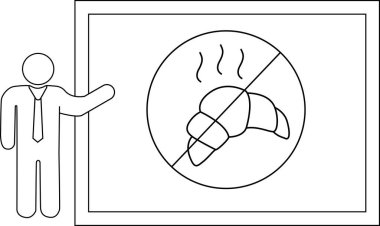 Bir sunucu, beyaz tahtada kruvasan olmaması gerektiğine işaret ediyor.