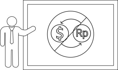 ABD doları ile Endonezya Rupiası arasındaki döviz alışverişini gösteren kesik bir daire çizen bir heyet.
