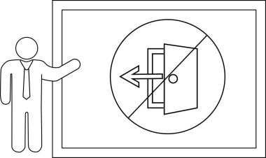Çizim Adam kapı oku ve daire şeklinde bir tabela sunar.