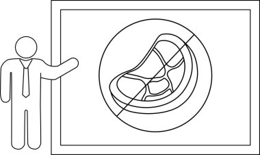 Adam gemide çemberden geçen et yasağı ikonunu sunuyor.