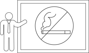 Çubuk figür çerçeve içinde sigara içilmez işareti sunar
