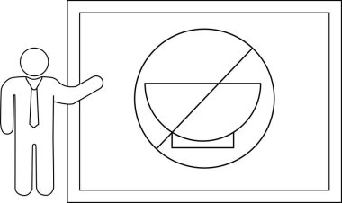 Yapıştırma şekli, üzeri çizili bir kase sembolü olan bir tabelaya işaret ediyor. Yani yemeğe izin verilmiyor.