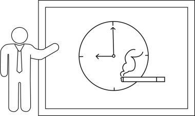 Bir insan sigara içen bir saatin çerçeveli resmine doğru hareket eder.