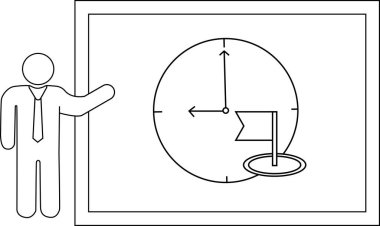 Basit bir çizgi, bir sunucunun hedef konumunu belirleyen bir bayrak ile saat yüzeyine doğru hareket ettiğini gösterir.