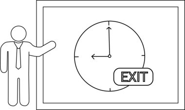 Ana hatlar çerçeveli saatin yanında saatlerin üzerinde gösterilen 900 çıkış işaretini gösteren bir figür gösterir