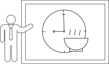 Çerçevesinde bir kase yiyecek olan bir saati sunan kişinin taslağı.