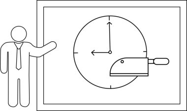 Sunucu, el gibi davranan satırla bir çizelge saat yüzüne işaret eder.