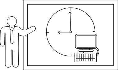 Yapıştırıcı sunucu saati 1230 'u gösterir. Çerçevelenmiş ekranda klavyesi olan bir bilgisayar.