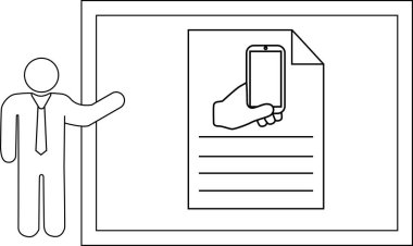 Businessperson, resimden beş satır aşağıdaki belgeyi üzerinde telefonla sunar