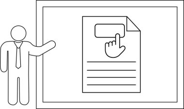 Belgeyi sunan adam ekrandaki bir düğmeye tıklıyor