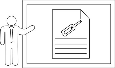 Sunucu, bir şişe ve metin gösteren bir tabloya doğru hareket eder.