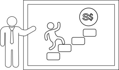 Çizgi çizimi, bir kişinin başka bir figür tarafından sunulan Singapur dolar sembolüne doğru tırmandığını gösteriyor.