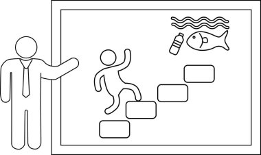 Çubuk figürü kirlenmiş su balığı plastiğine adımlar atıyor