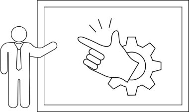 Ekrandaki dişliyi gösteren kişi