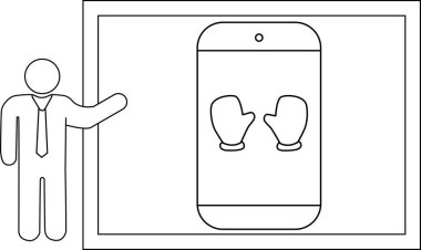 Bir kişi iki eldiven gösteren bir ekrana işaret ediyor