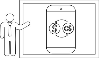 Değişen para birimleriyle bir uygulama ekranı sunan bir kişi grafiksel özellikler