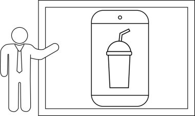 Çubuk figürünün görüntüsü ekranda samanla bir bardak içeceği gösteriyor