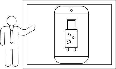 Ekran içinde çerçevelenmiş bir bavulu gösteren telefonu sunan adam