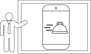 Akıllı telefona doğru hareket eden ve yemek dağıtım simgesini gösteren bir kişinin sunumu